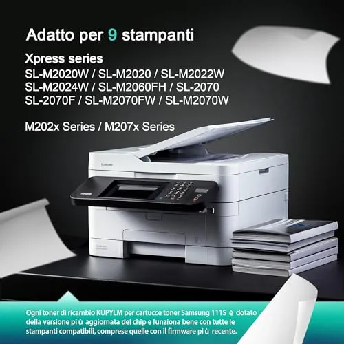 KUPYLM MLT-D111S D111L compatibili per Samsung MLT-D111 D111S MLT-D111L per toner 111S Xpress M2026W M2026 M2070FW M2070 M2070W M2070F M2020 M2020W M2021 M2021W M2022 M2022W M2071 M2071W (Nero, 2Pack)