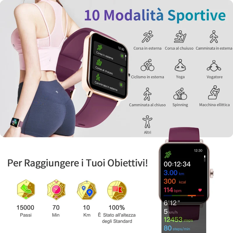 ZOSKVEE 1,69" Smartwatch Uomo Donna, Orologio smartwatch con Notifica Messaggio e Chiamata, Cardiofrequenzimetro SpO2 Contapassi Sonno, Orologio Fitness per Android iOS