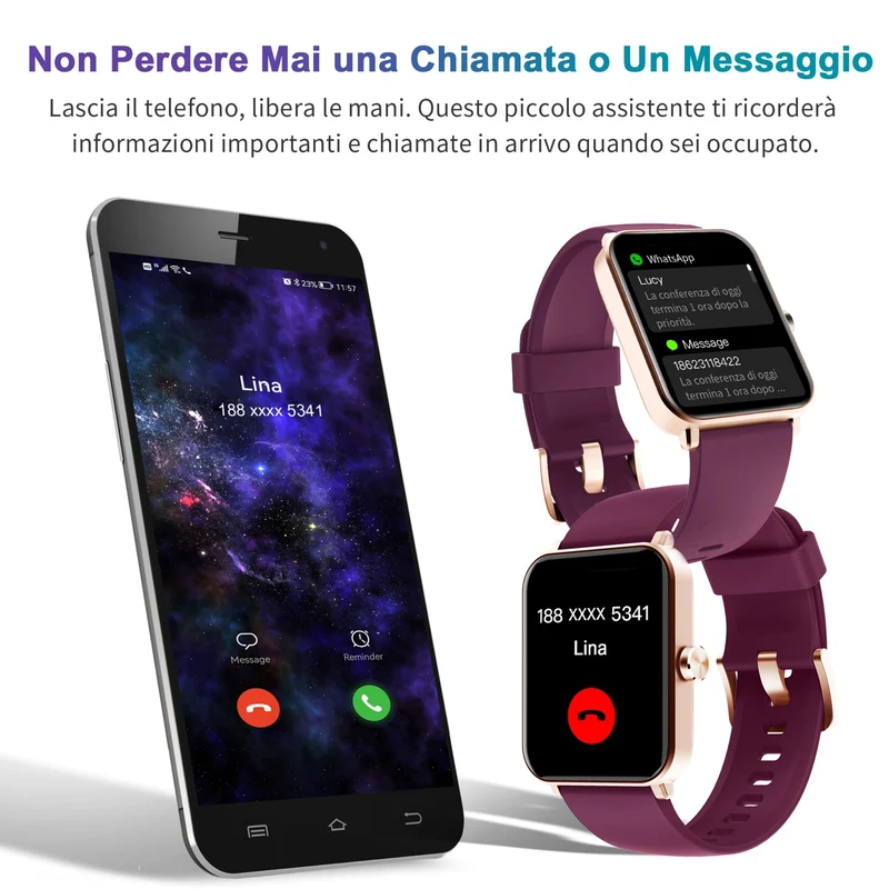 ZOSKVEE 1,69" Smartwatch Uomo Donna, Orologio smartwatch con Notifica Messaggio e Chiamata, Cardiofrequenzimetro SpO2 Contapassi Sonno, Orologio Fitness per Android iOS