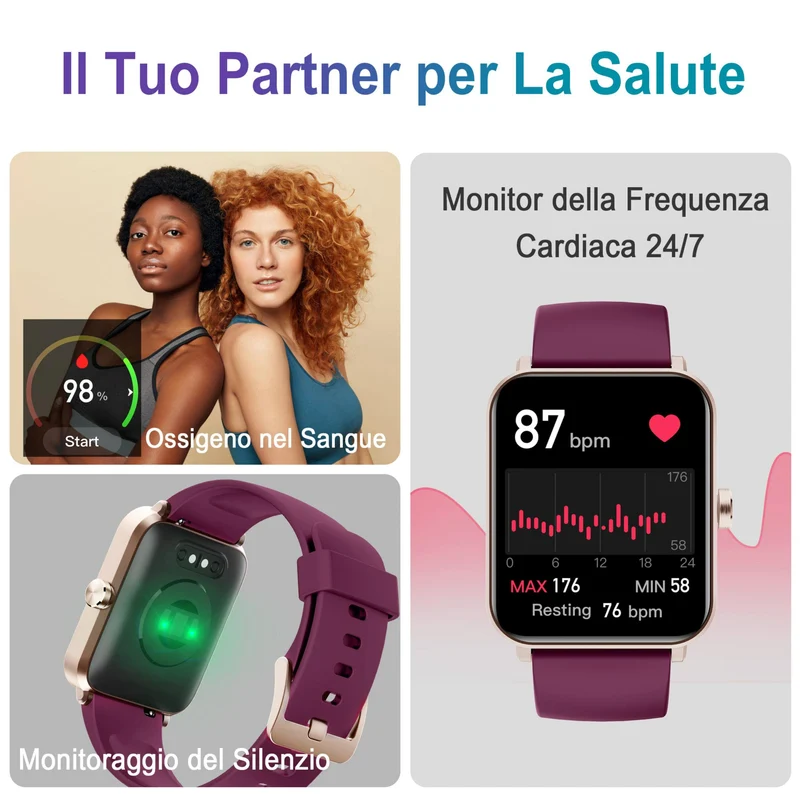 ZOSKVEE 1,69" Smartwatch Uomo Donna, Orologio smartwatch con Notifica Messaggio e Chiamata, Cardiofrequenzimetro SpO2 Contapassi Sonno, Orologio Fitness per Android iOS