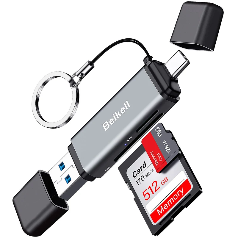 Beikell Lettore di Schede SD, [ Supporto OTG ] Alta Velocità Adattatore USB 3.0 Tipo C Lettori Schede di Memoria con Portachiavi per MMC/Micro SD/TF/SDXC/SDHC/Micro SDHC/Micro SDXC