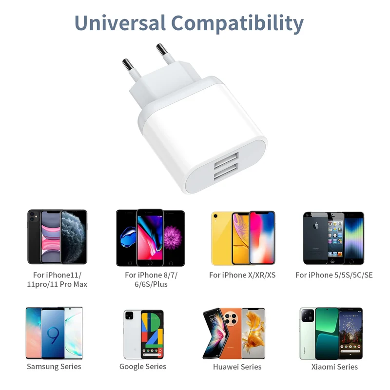 Caricatore Replacement for iPhone 8 7 6 6S X XS 11 12 13 14 Pro Max Plus, iPad, 2-Pack Caricabatterie con 2M Cavo Carica Batteria 2.1A 5V USB Presa Spina Alimentatore Charger Caricabatteria Nisiyama
