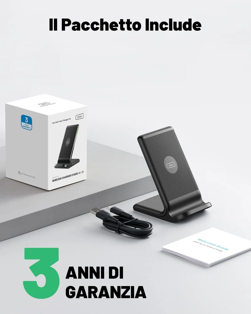 Caricatore Wireless, INIU 15W Certificato Qi Ricarica Rapida Wireless Phone Charger Holder Wireless Luce adattiv Supporto Telefono per iPhone 15 14 13 12 11 Pro Max Samsung Galaxy Google Pixel