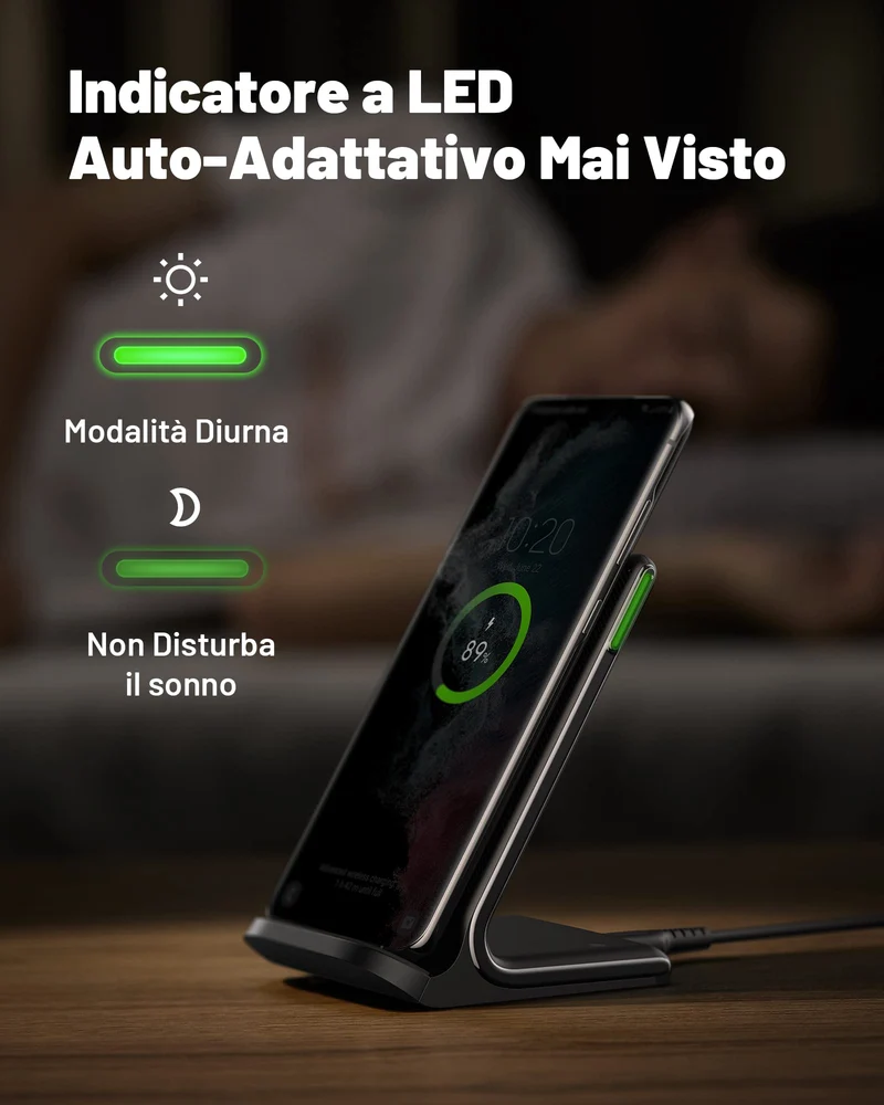 Caricatore Wireless, INIU 15W Certificato Qi Ricarica Rapida Wireless Phone Charger Holder Wireless Luce adattiv Supporto Telefono per iPhone 15 14 13 12 11 Pro Max Samsung Galaxy Google Pixel