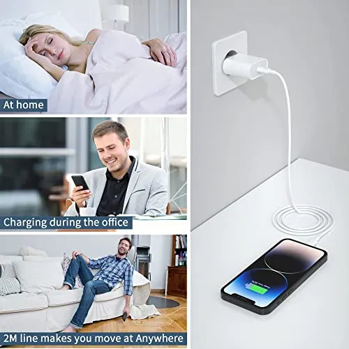 Caricatore Rapido USB C 20W with 2M Cavo for iPhone 14/14 Pro/ 14 Pro Max/ 14 Plus/ 13/12/11/XS/XR/X/8, AirPods, Sakahyro USBC Caricabatterie Spina Adattatore Alimentatore Presa Carica Muro Ricarica