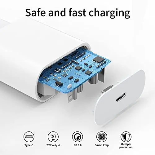 Caricatore Rapido USB C 20W with 2M Cavo for iPhone 14/14 Pro/ 14 Pro Max/ 14 Plus/ 13/12/11/XS/XR/X/8, AirPods, Sakahyro USBC Caricabatterie Spina Adattatore Alimentatore Presa Carica Muro Ricarica