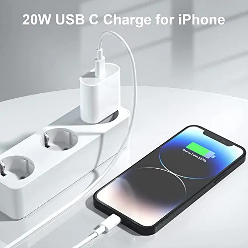 Caricatore Rapido USB C 20W with 2M Cavo for iPhone 14/14 Pro/ 14 Pro Max/ 14 Plus/ 13/12/11/XS/XR/X/8, AirPods, Sakahyro USBC Caricabatterie Spina Adattatore Alimentatore Presa Carica Muro Ricarica