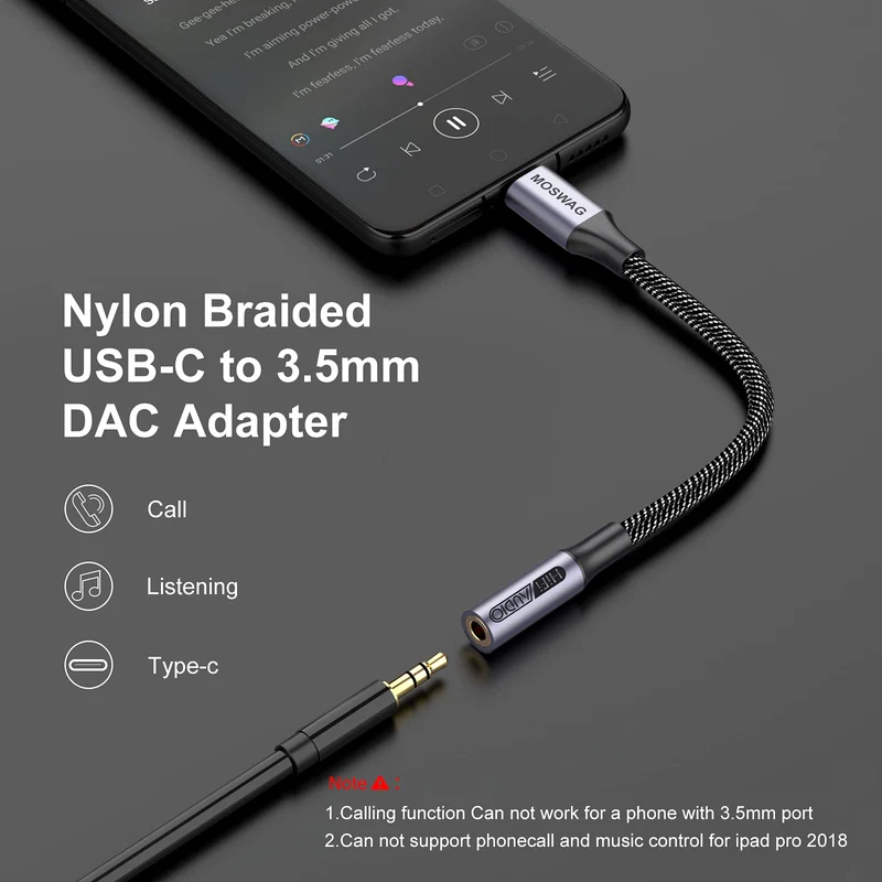 MOSWAG Adattatore jack per cuffie USB C a 3.5mm, adattatore audio USB C a cavo Dongle Aux per Samsung Galaxy S22 S21 S20 Ultra S20 + Nota 20 10 S10 S9 Plus, Pixel 4 3 2 XL, ipad Pro e altro ancora