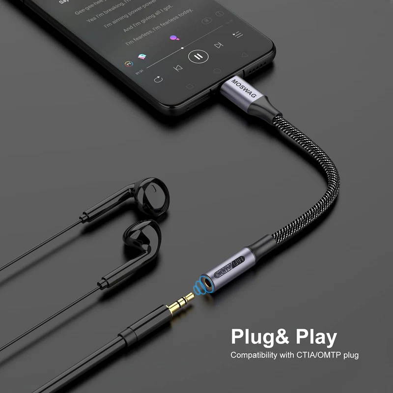 MOSWAG Adattatore jack per cuffie USB C a 3.5mm, adattatore audio USB C a cavo Dongle Aux per Samsung Galaxy S22 S21 S20 Ultra S20 + Nota 20 10 S10 S9 Plus, Pixel 4 3 2 XL, ipad Pro e altro ancora