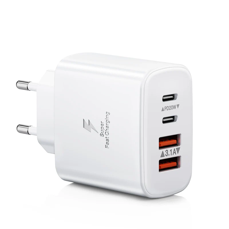 Caricatore USB C Alimentatore, 40W 4-Porto Ricarica Veloce Presa USB Tipo C Caricabatterie Spinotto Multiplo USB Carica Spina Rapido Caricatore per iPhone 15 14 13 12 11 Pro Max XS XR SE,iPad,Samsung