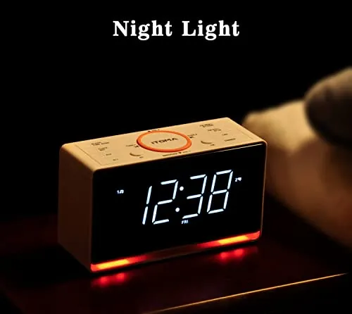Radiosveglia, Orologio da 1,4" con Display a Led Bianco, Bluetooth, Radio FM, Doppia Sveglia, Timer di Spegnimento, Snooze, Dimmer Automatico e Manuale, Caricatore USB e Luce Notturna iTOMA CKS718