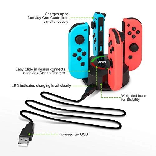 Stazionamento di ricarica per NS Switch/Switch OLED Joycon, innoAura supporto per caricabatterie 4 in 1 Switch Joycon con indicazione a LED