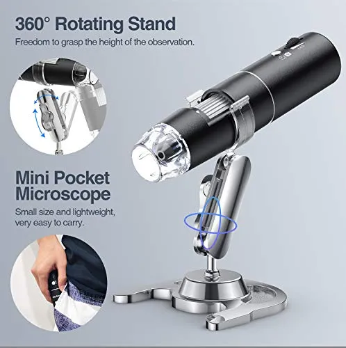 Microscopio Digitale Wireless, YINAMA Microscopio Ingrandimento da 50X-1000X, 8 luci a LED, Mini Microscopio portatile, 2MP 1080P, compatibile con Android, iPad PC MAC Windows