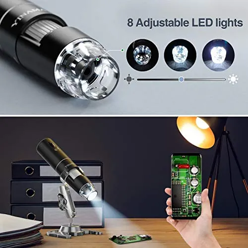 Microscopio Digitale Wireless, YINAMA Microscopio Ingrandimento da 50X-1000X, 8 luci a LED, Mini Microscopio portatile, 2MP 1080P, compatibile con Android, iPad PC MAC Windows