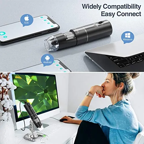 Microscopio Digitale Wireless, YINAMA Microscopio Ingrandimento da 50X-1000X, 8 luci a LED, Mini Microscopio portatile, 2MP 1080P, compatibile con Android, iPad PC MAC Windows