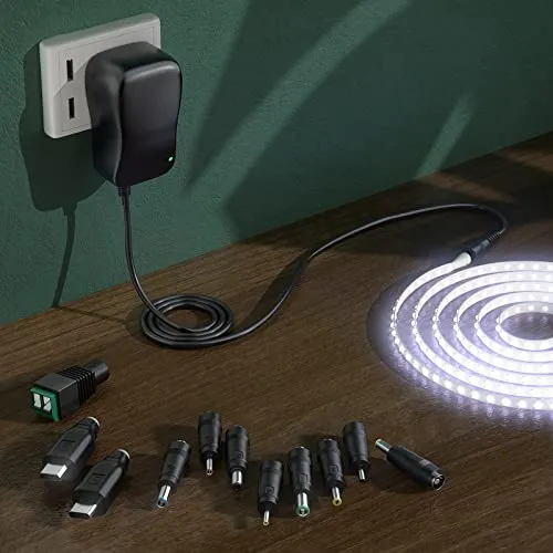 SoulBay 6V - 24V 41W Alimentatore Switching Universale per Caricabatterie CA/CC con punte CC da 11 pezzi, contiene spina USB-C per Elettronica Domestica e Strisce LED - 2000 mA max