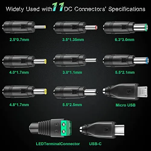 SoulBay 6V - 24V 41W Alimentatore Switching Universale per Caricabatterie CA/CC con punte CC da 11 pezzi, contiene spina USB-C per Elettronica Domestica e Strisce LED - 2000 mA max