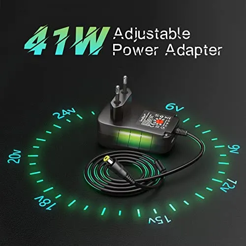 SoulBay 6V - 24V 41W Alimentatore Switching Universale per Caricabatterie CA/CC con punte CC da 11 pezzi, contiene spina USB-C per Elettronica Domestica e Strisce LED - 2000 mA max