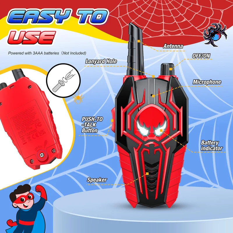 Toyokid Walkie-Talkie Bambini, Giochi Bambini 3 4 5 6 7 8 9 10 Anni Spider Walkie Talkie Regalo Bambino 3-10 Anni Giochi da Esterno per Bambini Giocattoli Bambino 3-10 Anni Regalo Compleanno Bambini