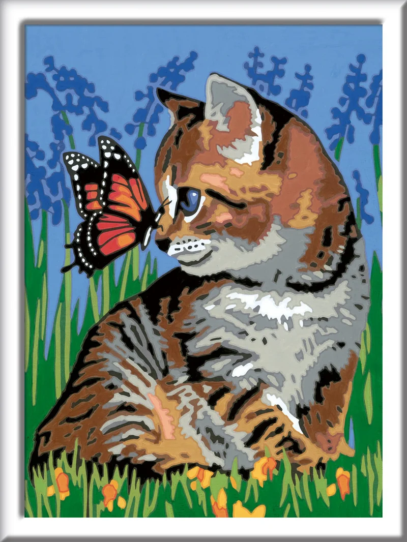 Ravensburger - CreArt Serie D, Gattino e Farfalla, Dipingere con i Numeri, Kit Pittura Bambini, Tema Animali, Cornice Inclusa, Gioco Educativo, Idea Regalo Bambini 9+ Anni, 26x20 cm