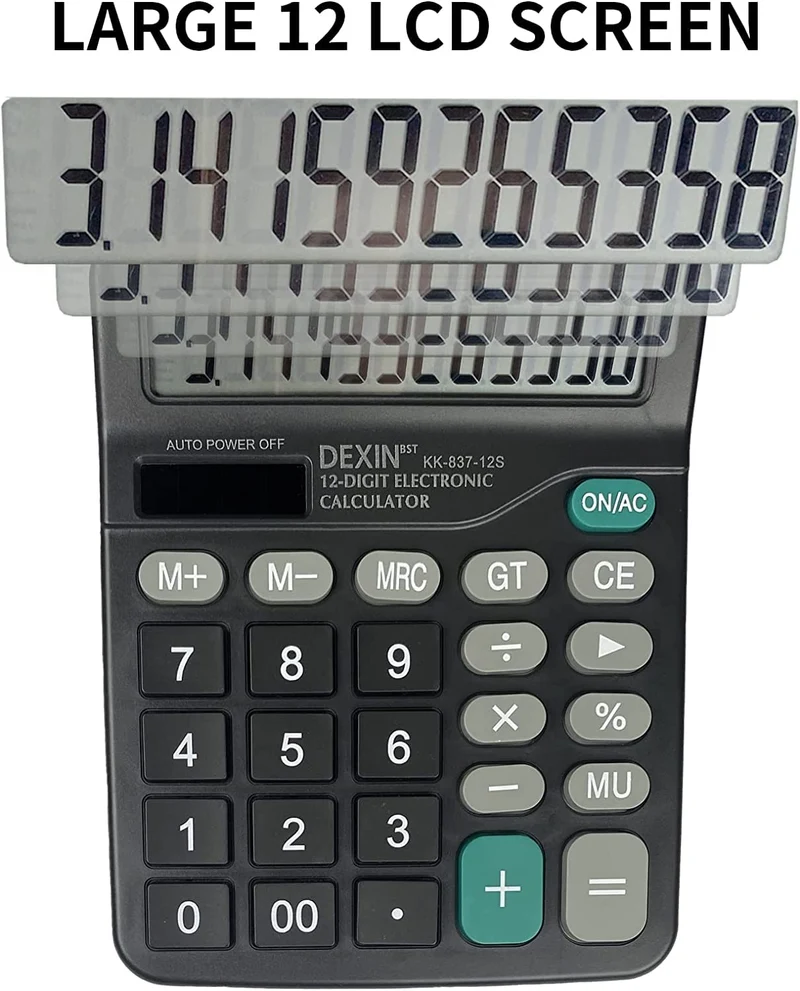 Gvolatee, Calcolatrice da Tavolo con Display LCD 12 Cifre, con Pulsanti Grandi, Funzione Standard per Ufficio e Scuola, Nero
