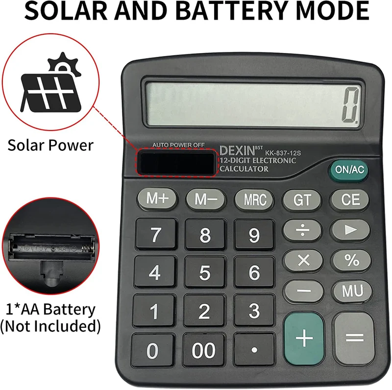 Gvolatee, Calcolatrice da Tavolo con Display LCD 12 Cifre, con Pulsanti Grandi, Funzione Standard per Ufficio e Scuola, Nero