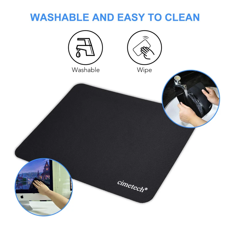 cimetech Tappetino per Mouse Confortevole Superficie Superfine in Fibra di Seta Liscia Sensori Base in Gomma Antiscivolo per Pulire Lavabile per Computer Portatile - Nero Black