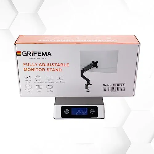 GRIFEMA GB2003-1 Supporto per monitor a molla a gas per schermo di computer da 13-32 pollici, altezza regolabile, VESA 75x75/100x100, peso 2-9 kg, nero