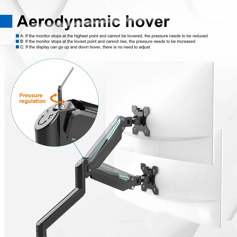 GRIFEMA GB2003-1 Supporto per monitor a molla a gas per schermo di computer da 13-32 pollici, altezza regolabile, VESA 75x75/100x100, peso 2-9 kg, nero