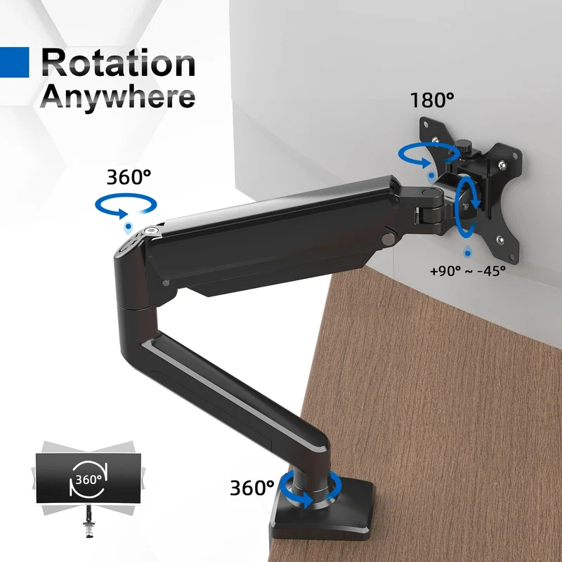 GRIFEMA GB2003-1 Supporto per monitor a molla a gas per schermo di computer da 13-32 pollici, altezza regolabile, VESA 75x75/100x100, peso 2-9 kg, nero