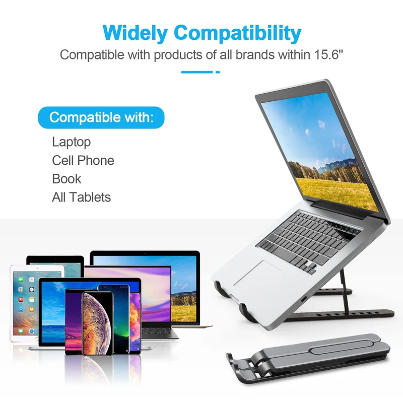 AOVUYCK-Store Supporto PC Portatile, 8 Livelli Regolabile & Raffreddamento Porta PC, Pieghevole in Plastica e Silicone Laptop Stand per Computer Portatili e Tablet (10-15,6’’)