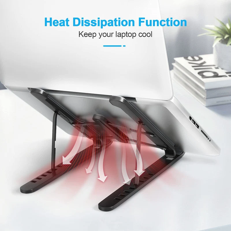 AOVUYCK-Store Supporto PC Portatile, 8 Livelli Regolabile & Raffreddamento Porta PC, Pieghevole in Plastica e Silicone Laptop Stand per Computer Portatili e Tablet (10-15,6’’)