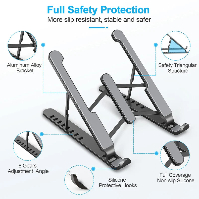AOVUYCK-Store Supporto PC Portatile, 8 Livelli Regolabile & Raffreddamento Porta PC, Pieghevole in Plastica e Silicone Laptop Stand per Computer Portatili e Tablet (10-15,6’’)