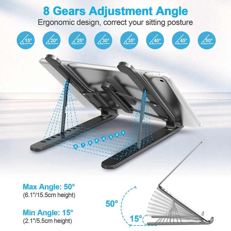 AOVUYCK-Store Supporto PC Portatile, 8 Livelli Regolabile & Raffreddamento Porta PC, Pieghevole in Plastica e Silicone Laptop Stand per Computer Portatili e Tablet (10-15,6’’)