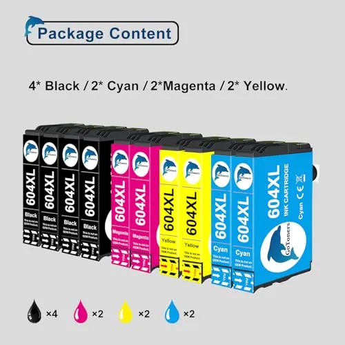 GoToners 604XL Cartucce Compatibili per Epson 604 XL Multipack per XP-2200 XP-2205 XP-3200 XP-3205 XP-4200 XP-4205 WF-2910 WF-2930 WF-2935 WF-2950 (4 Nero, 2 Ciano, 2 Magenta, 2 Giallo)