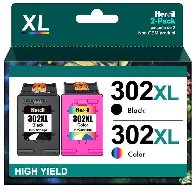Heroil 302 XL 302XL Cartucce d'inchiostro Sostituzione per HP 302 nero e colore per HP Envy 4520 4522 4525 Officejet 3830 3834 4650 4652 DeskJet 1110 2130 3630 3632 3634 3636 (2-Pack)