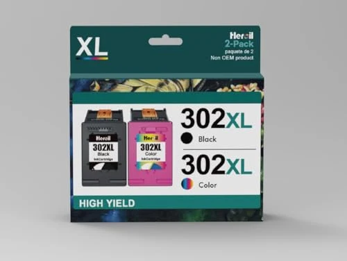 Heroil 302 XL 302XL Cartucce d'inchiostro Sostituzione per HP 302 nero e colore per HP Envy 4520 4522 4525 Officejet 3830 3834 4650 4652 DeskJet 1110 2130 3630 3632 3634 3636 (2-Pack)