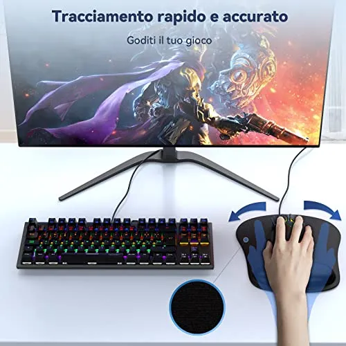 TECKNET Tappetino Mouse con Poggiapolsi, Gaming Mouse Pad Ergonomico con Memory Foam, Tocco Morbido e Impermeabile, Tappetini Mouse Supporto per Computer, Ufficio, Base di Gomma Antiscivolo