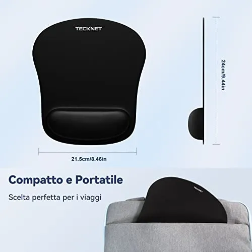 TECKNET Tappetino Mouse con Poggiapolsi, Gaming Mouse Pad Ergonomico con Memory Foam, Tocco Morbido e Impermeabile, Tappetini Mouse Supporto per Computer, Ufficio, Base di Gomma Antiscivolo
