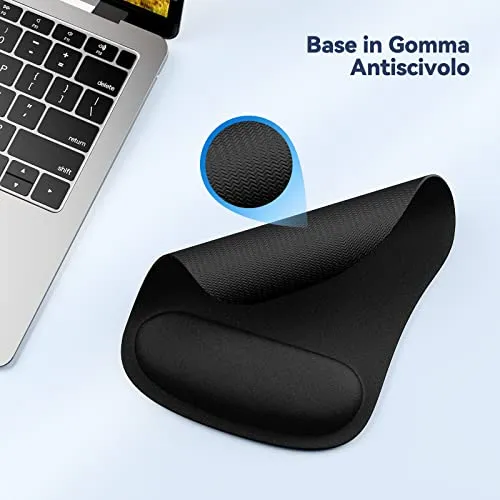 TECKNET Tappetino Mouse con Poggiapolsi, Gaming Mouse Pad Ergonomico con Memory Foam, Tocco Morbido e Impermeabile, Tappetini Mouse Supporto per Computer, Ufficio, Base di Gomma Antiscivolo