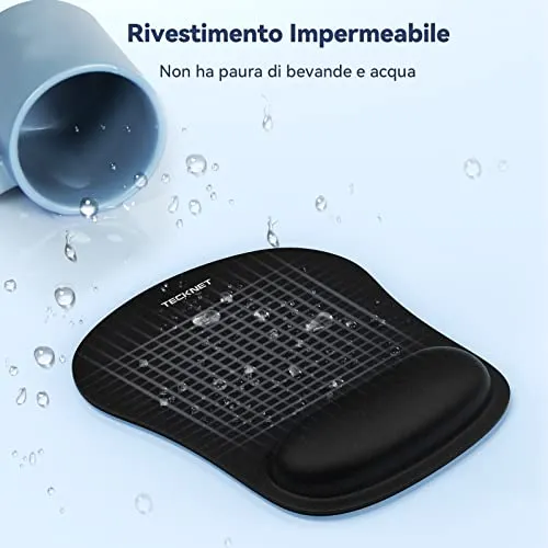 TECKNET Tappetino Mouse con Poggiapolsi, Gaming Mouse Pad Ergonomico con Memory Foam, Tocco Morbido e Impermeabile, Tappetini Mouse Supporto per Computer, Ufficio, Base di Gomma Antiscivolo