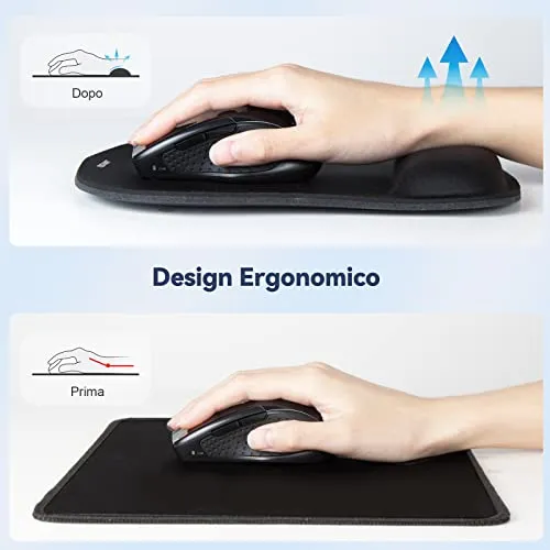 TECKNET Tappetino Mouse con Poggiapolsi, Gaming Mouse Pad Ergonomico con Memory Foam, Tocco Morbido e Impermeabile, Tappetini Mouse Supporto per Computer, Ufficio, Base di Gomma Antiscivolo
