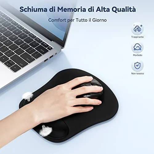 TECKNET Tappetino Mouse con Poggiapolsi, Gaming Mouse Pad Ergonomico con Memory Foam, Tocco Morbido e Impermeabile, Tappetini Mouse Supporto per Computer, Ufficio, Base di Gomma Antiscivolo