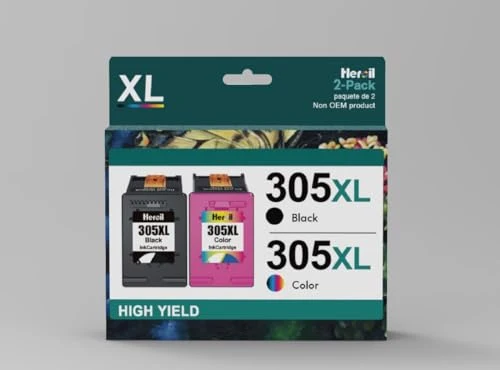 Heroil 305 Nero e Colore 305XL Cartucce d'inchiostro Sostituzione per HP 305 XL Nero e Colore per HP DeskJet 2710 2720 DeskJet Plus 4100 4110 4120 4130 Envy 6010 6020 6030 Envy Pro 6420 6430 (2-Pack)