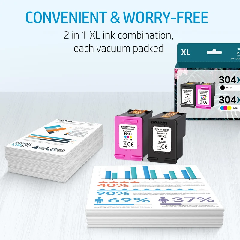 Wewant 304XL Cartucce d'inchiostro per 304 XL Nero e Colore, ad Alta Capacità, per DeskJet 2600 2620 2630 3700 3720 3730 3733 3735 3750 3760 3762 3764, ENVY 5000 5010 5020 5030 5032(2-Pack)