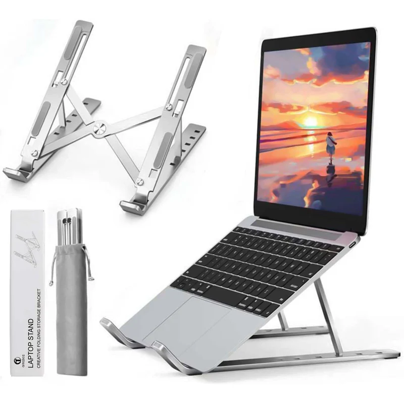 AiTodos® Supporto pc Portatile, Lega di Alluminio, Leggero, Antiscivolo, Portatile Pieghevole, Supporto per Laptop - Ventilazione e Dissipazione del Calore, Regolazione a 6 Marce - Laptop Stand