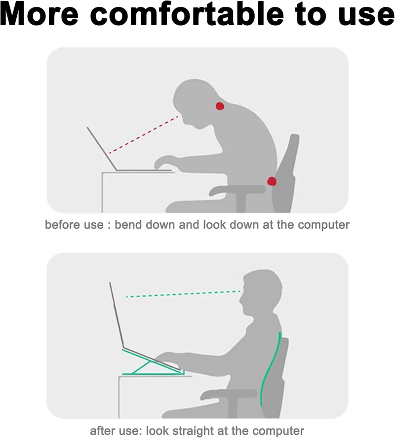 AiTodos® Supporto pc Portatile, Lega di Alluminio, Leggero, Antiscivolo, Portatile Pieghevole, Supporto per Laptop - Ventilazione e Dissipazione del Calore, Regolazione a 6 Marce - Laptop Stand