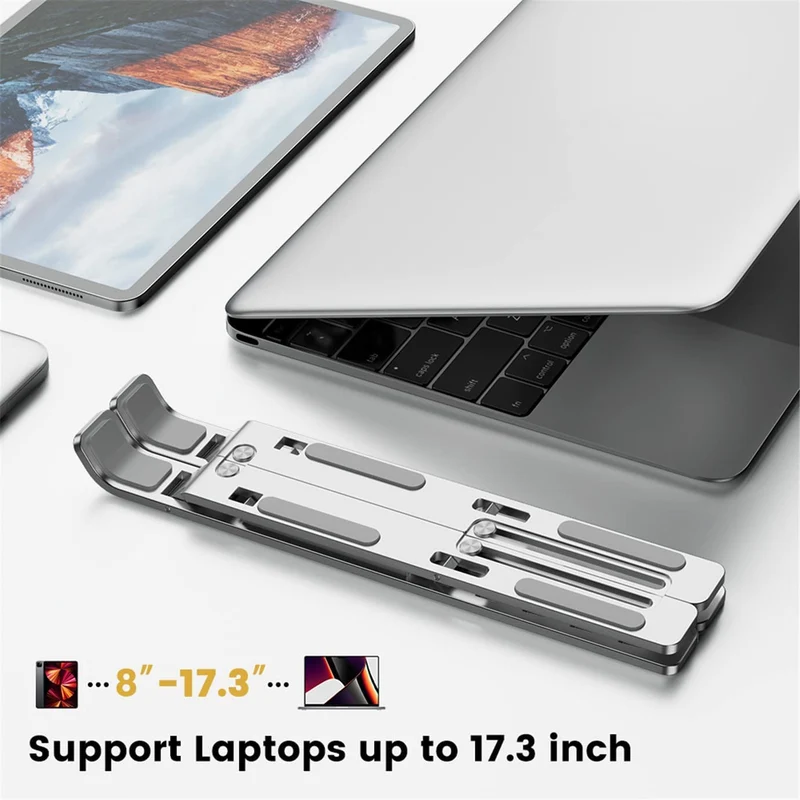 AiTodos® Supporto pc Portatile, Lega di Alluminio, Leggero, Antiscivolo, Portatile Pieghevole, Supporto per Laptop - Ventilazione e Dissipazione del Calore, Regolazione a 6 Marce - Laptop Stand