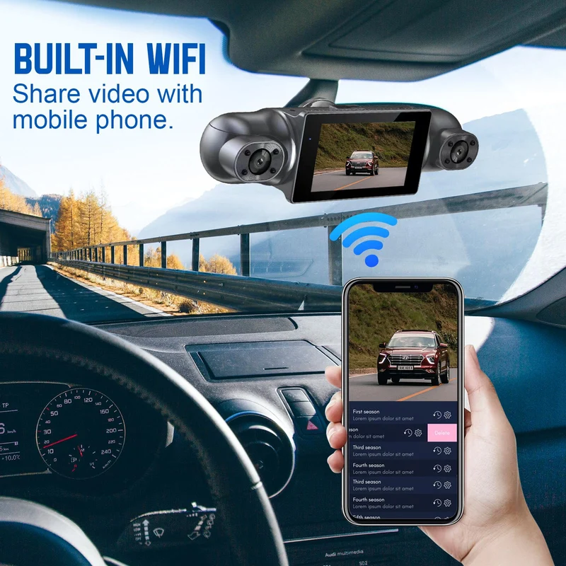 Dash Cam Auto 360 Gradi, con 4 Telecamere 1080P Anteriore e Posteriore Sinistra Destra, Dashcam Auto con WiFi, Parcheggio 24 ore, Telecamera Auto Atti Vandalici con Visione Notturna con 128 GB