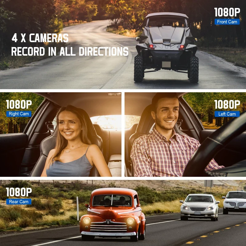 Dash Cam Auto 360 Gradi, con 4 Telecamere 1080P Anteriore e Posteriore Sinistra Destra, Dashcam Auto con WiFi, Parcheggio 24 ore, Telecamera Auto Atti Vandalici con Visione Notturna con 128 GB
